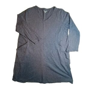 Eileen Fisher V-Neck Long Sleeve Cotton T-shirt Dress Pockets XL Lagenlook Flaw